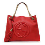 Gucci Red Pebbled Calfskin Medium Soho Chain Shoulder Bag