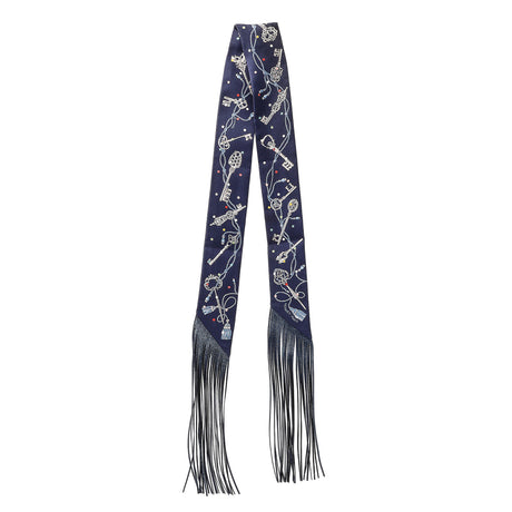 Hermes Bleu Marine Gris Argent Multicolor Silk Metallic Agneau Les Cles A Pois Fringed Twilly Accessories Hermes