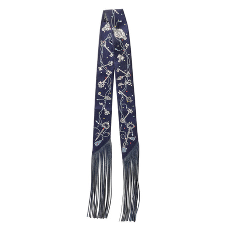 Hermes Bleu Marine Gris Argent Multicolor Silk Metallic Agneau Les Cles A Pois Fringed Twilly Accessories Hermes