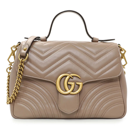 Gucci Porcelain Calfskin Matelasse Small GG Marmont Top Handle Shoulder Bag Handbags Gucci