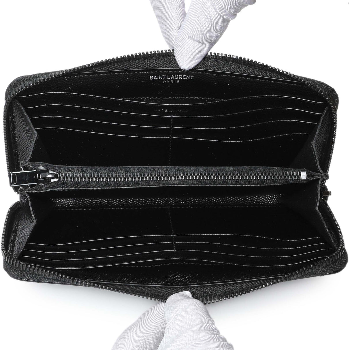 Saint Laurent Black Grain De Poudre Matelasse Chevron Monogram Zip Around Wallet Accessories Saint Laurent
