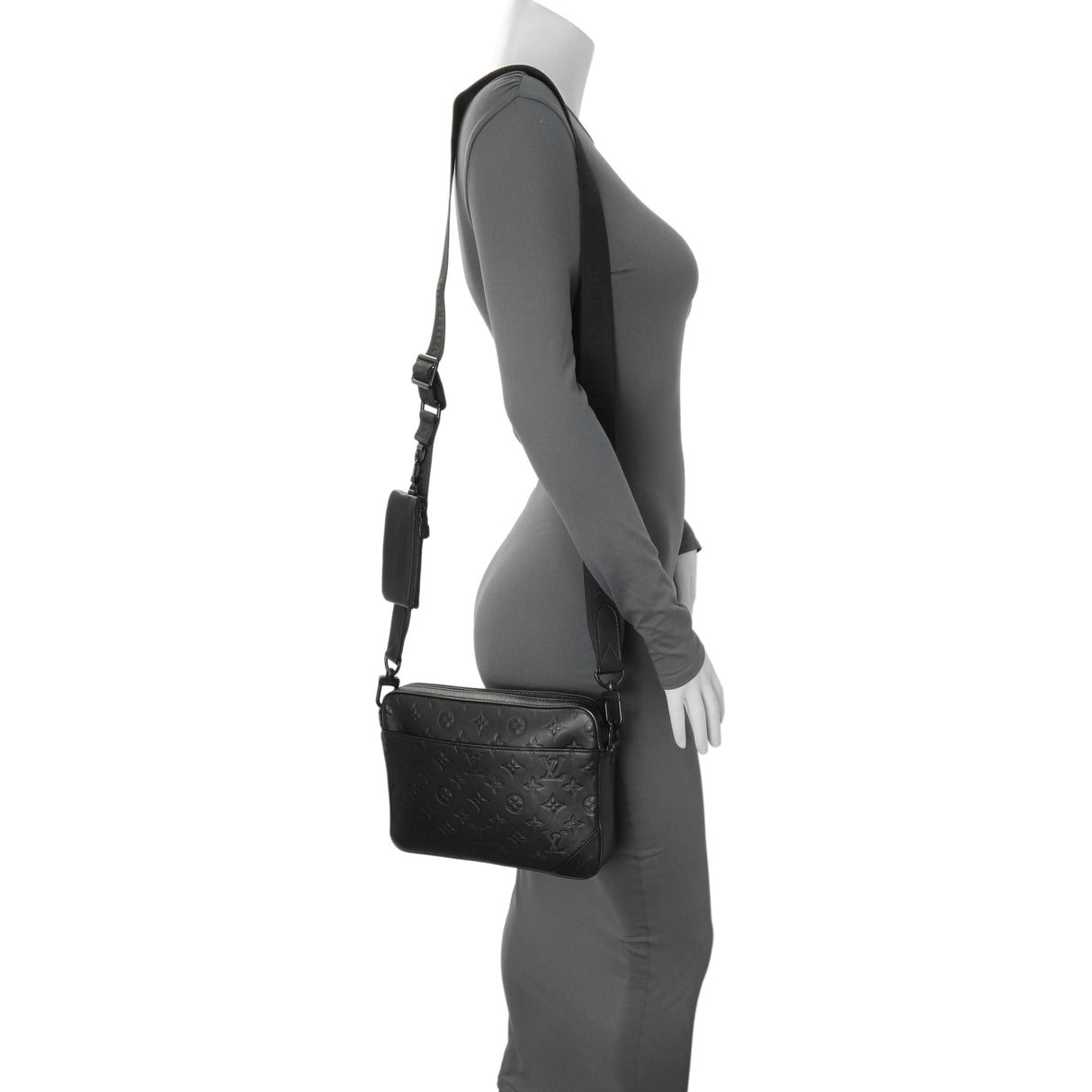 Louis Vuitton Black Calfskin Monogram Shadow Duo Messenger Handbags Louis Vuitton