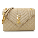 Saint Laurent Beige Grain De Poudre Textured Mixed Matelasse Triquilt Medium Monogram Satchel Handbags Saint Laurent