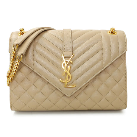 Saint Laurent Beige Grain De Poudre Textured Mixed Matelasse Triquilt Medium Monogram Satchel Handbags Saint Laurent