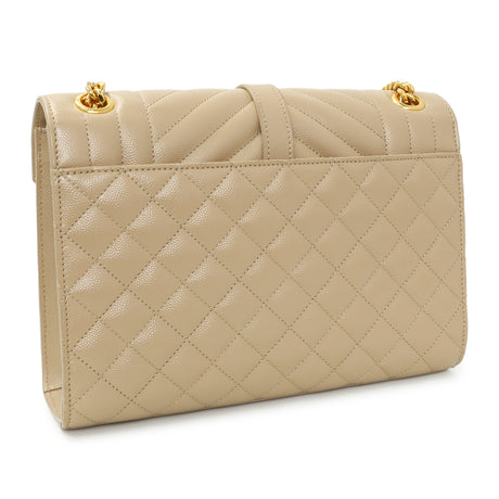 Saint Laurent Beige Grain De Poudre Textured Mixed Matelasse Triquilt Medium Monogram Satchel Handbags Saint Laurent