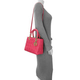 Christian Dior Pink Lambskin Cannage Medium Lady Dior