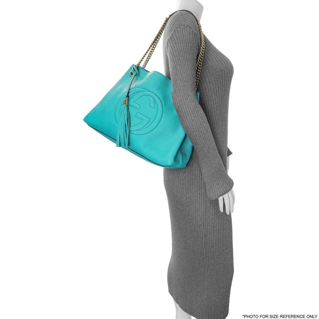 Gucci Teal Pebbled Calfskin Medium Soho Chain Shoulder Bag