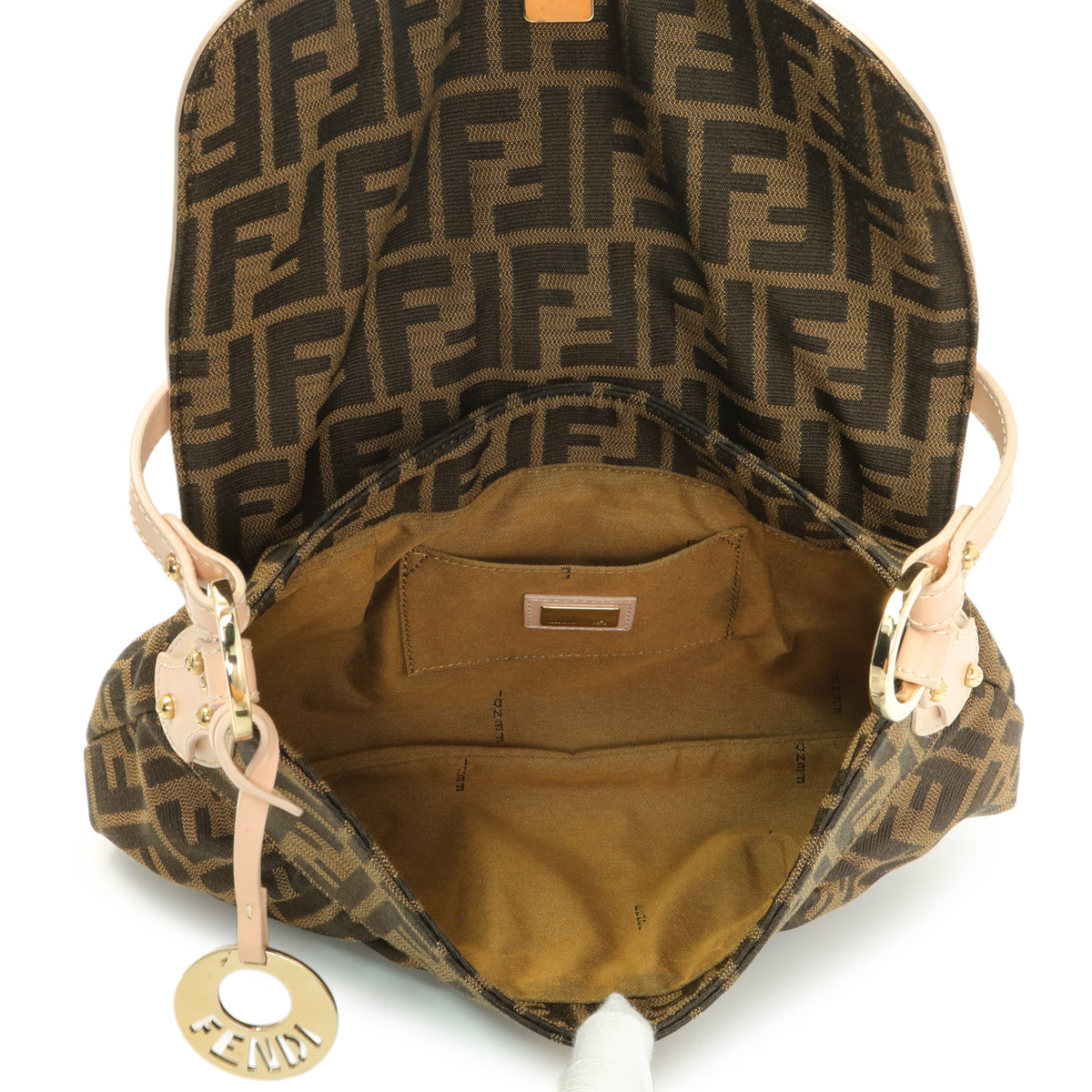 Fendi Pink and Tobacco Zucca Print Canvas Small Chef Shoulder Bag Handbags Fendi
