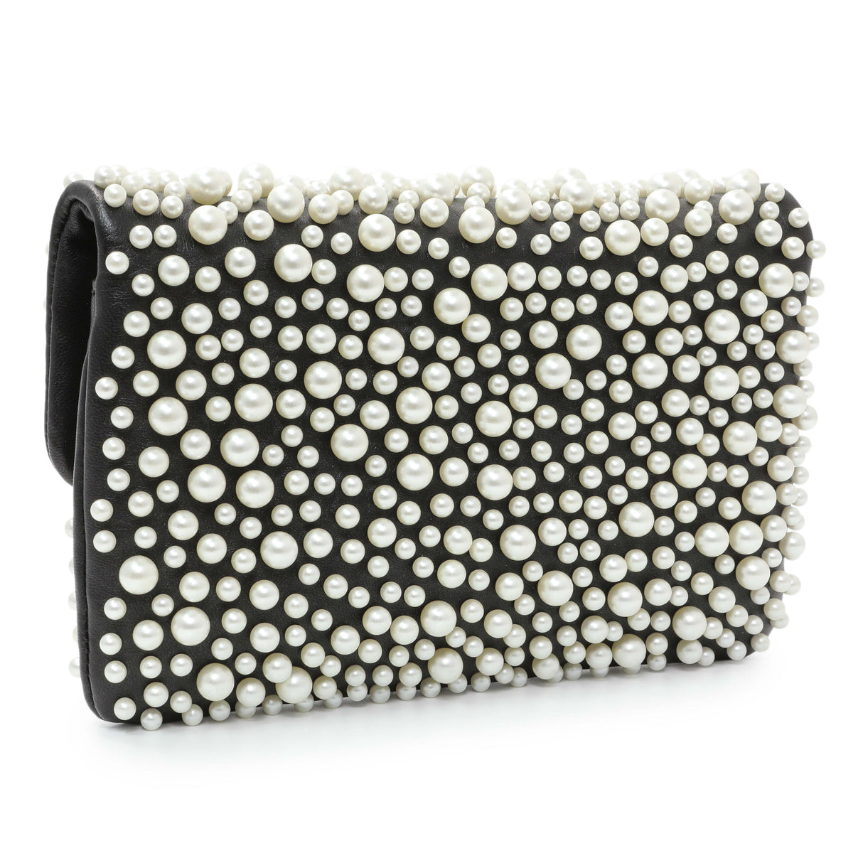 Chanel Black Calfskin Pearly Wallet On Chain