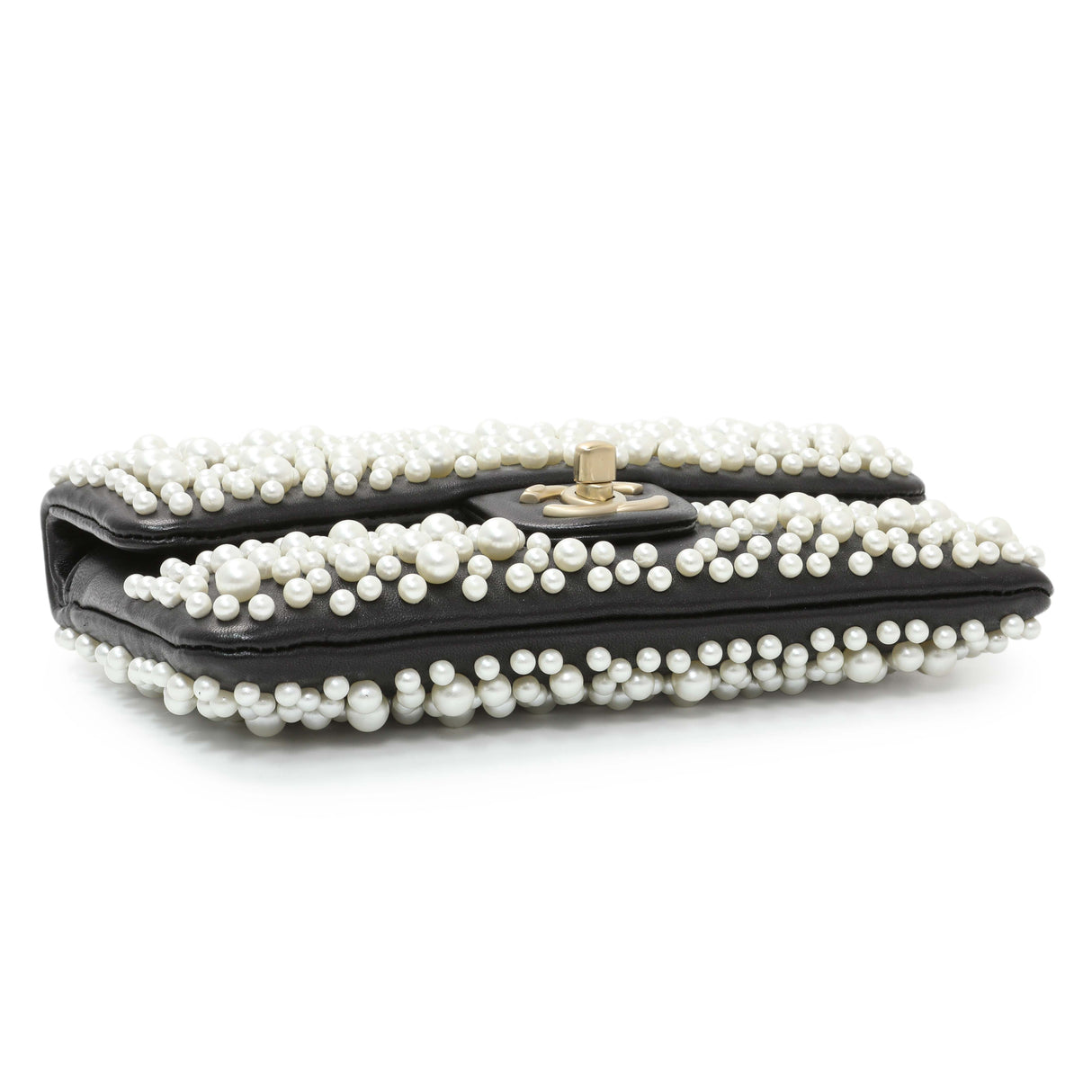 Chanel Black Calfskin Pearly Wallet On Chain