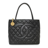 Chanel Black Quilted Caviar Medallion Tote Handbags Chanel