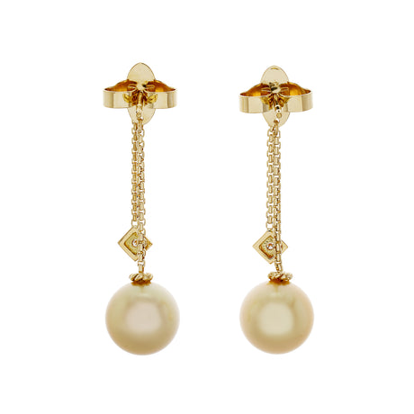 David Yurman 18K Yellow Gold Pearl Diamond Solari Chain Drop Earrings Designer Jewellery David Yurman