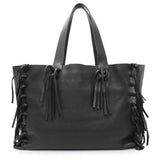 Valentino Black Grained Calfskin C-Rockee Fringe Tote Handbags Valentino