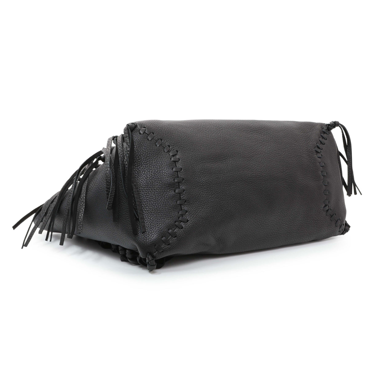 Valentino Black Grained Calfskin C-Rockee Fringe Tote Handbags Valentino