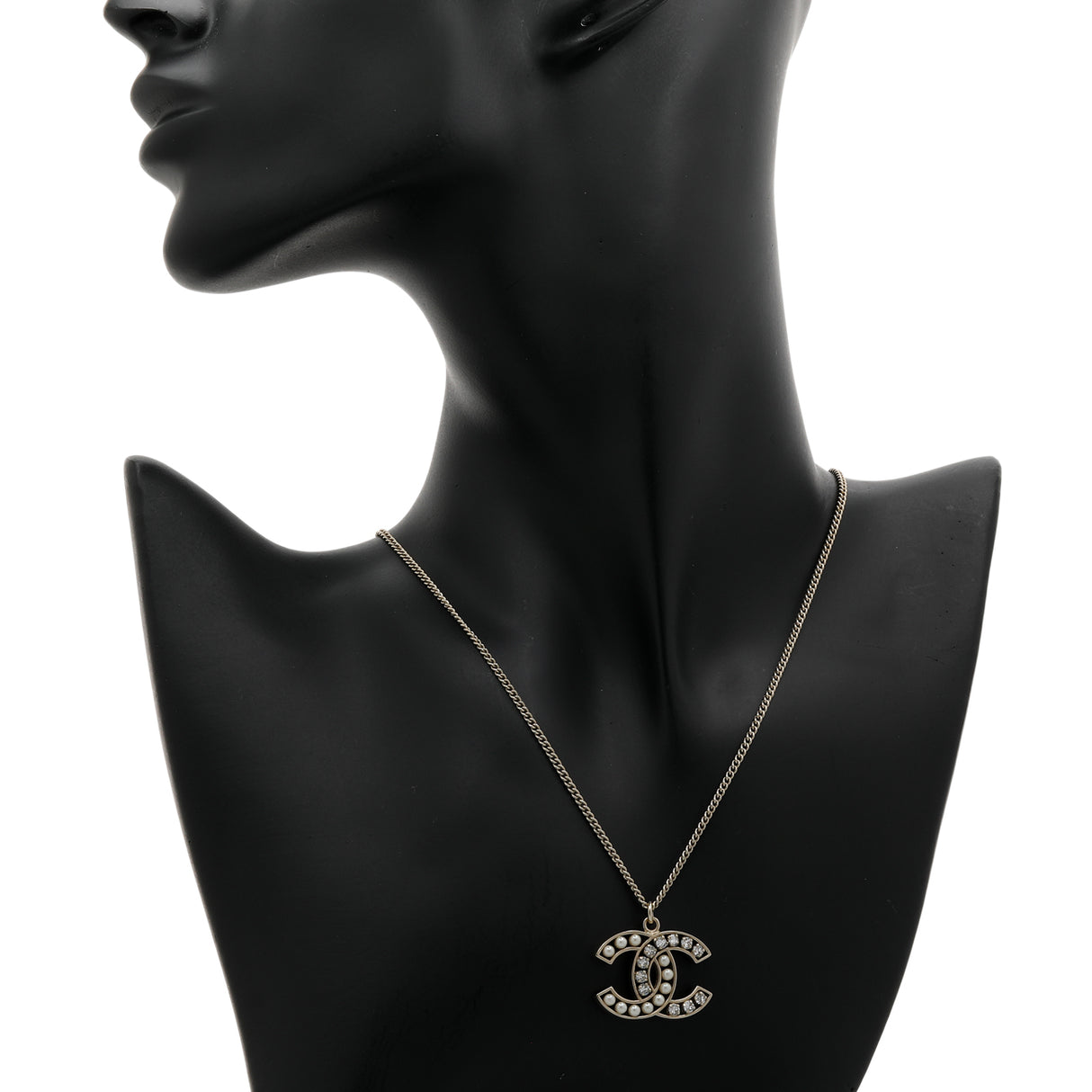 Chanel Pearl Crystal CC Pendant Necklace Necklaces Chanel