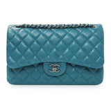 Chanel Teal Quilted Lambskin Jumbo Classic Double Flap Handbags Chanel