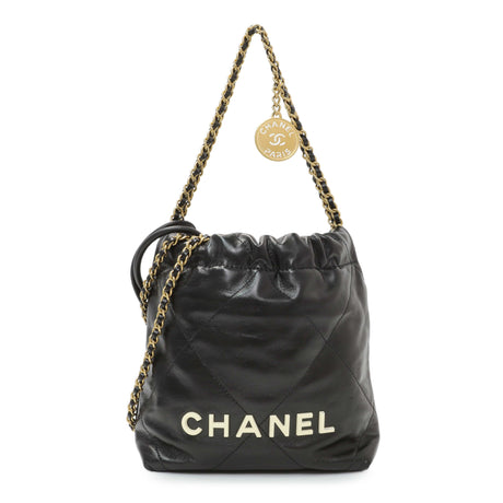 Chanel Black Shiny Calfskin Quilted Mini Chanel 22 Handbags Chanel