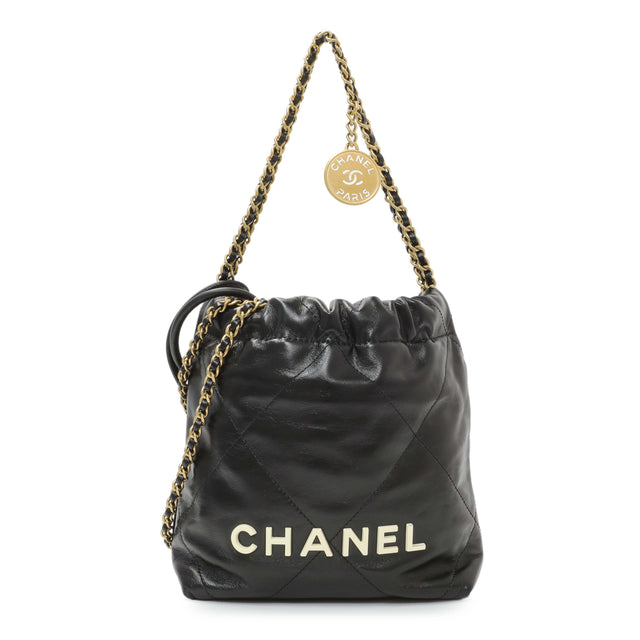 Chanel Black Shiny Calfskin Quilted Mini Chanel 22 Handbags Chanel