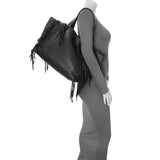 Valentino Black Grained Calfskin C-Rockee Fringe Tote Handbags Valentino