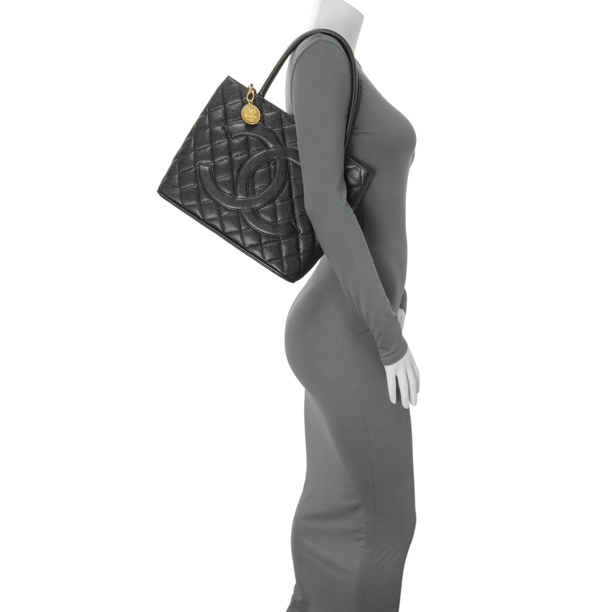 Chanel Black Quilted Caviar Medallion Tote Handbags Chanel