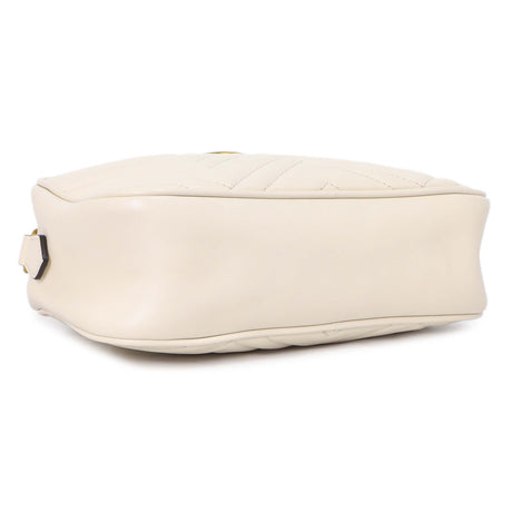 Gucci White Calfskin Matelasse Small GG Marmont Chain Shoulder Bag