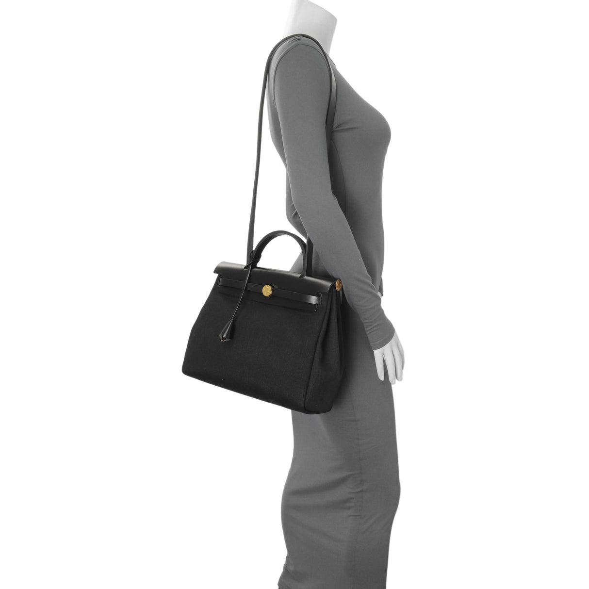 Hermes Black Military Toile Vache Hunter Herbag Zip Retourne 31 PM