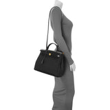 Hermes Black Military Toile Vache Hunter Herbag Zip Retourne 31 PM