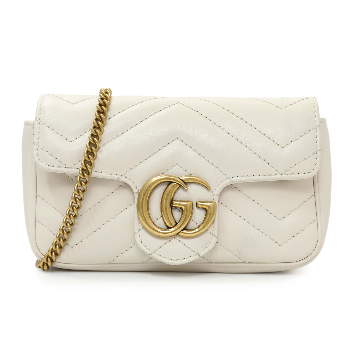 Gucci White Calfskin Matelasse Super Mini GG Marmont Shoulder Bag Handbags Gucci
