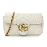 Gucci White Calfskin Matelasse Super Mini GG Marmont Shoulder Bag Handbags Gucci