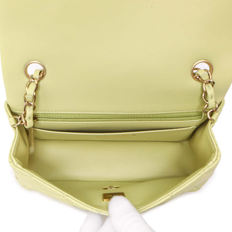 Chanel Light Green Quilted Lambskin Mini Rectangular Flap
