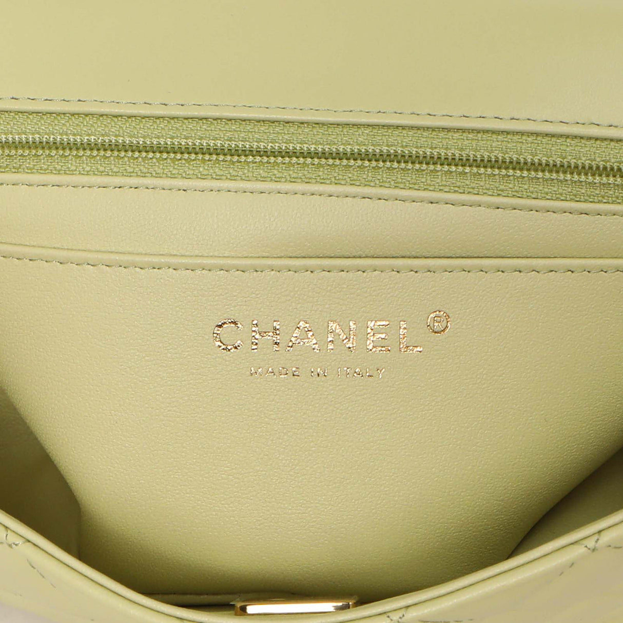Chanel Light Green Quilted Lambskin Mini Rectangular Flap