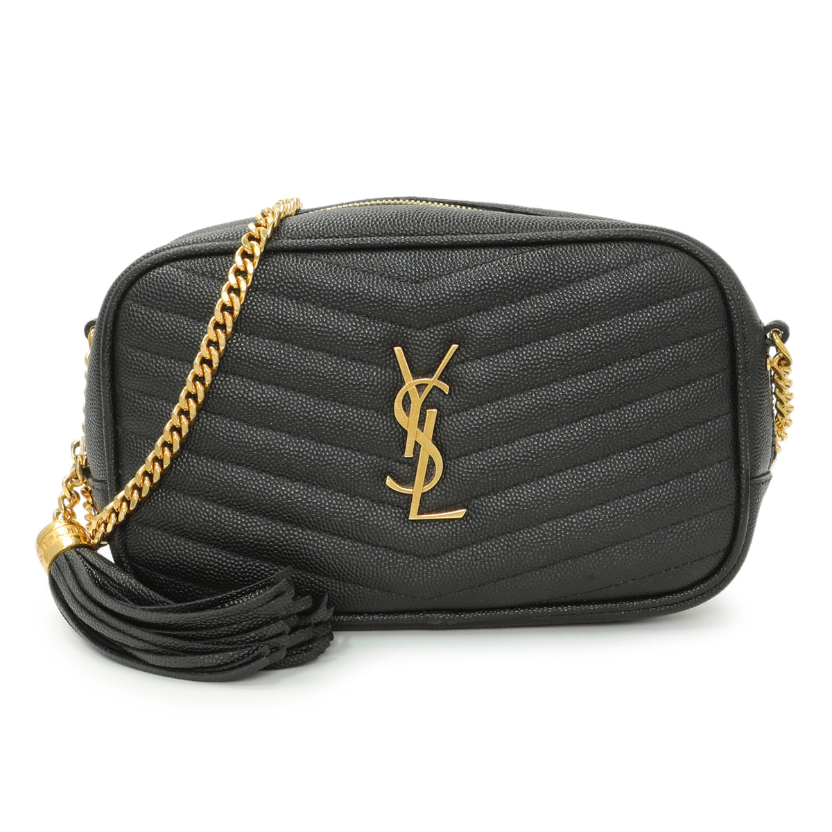 Saint Laurent Black Grain De Poudre Matelasse Monogram Mini Lou Camera Bag