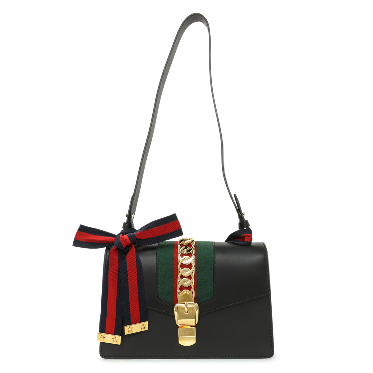 Gucci Black Calfskin Small Sylvie Shoulder Bag Handbags Gucci