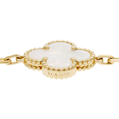 Van Cleef & Arpels 18K Yellow Gold Mother of Pearl 5 Motifs Vintage Alhambra Bracelet Designer Jewellery Van Cleef and Arpels