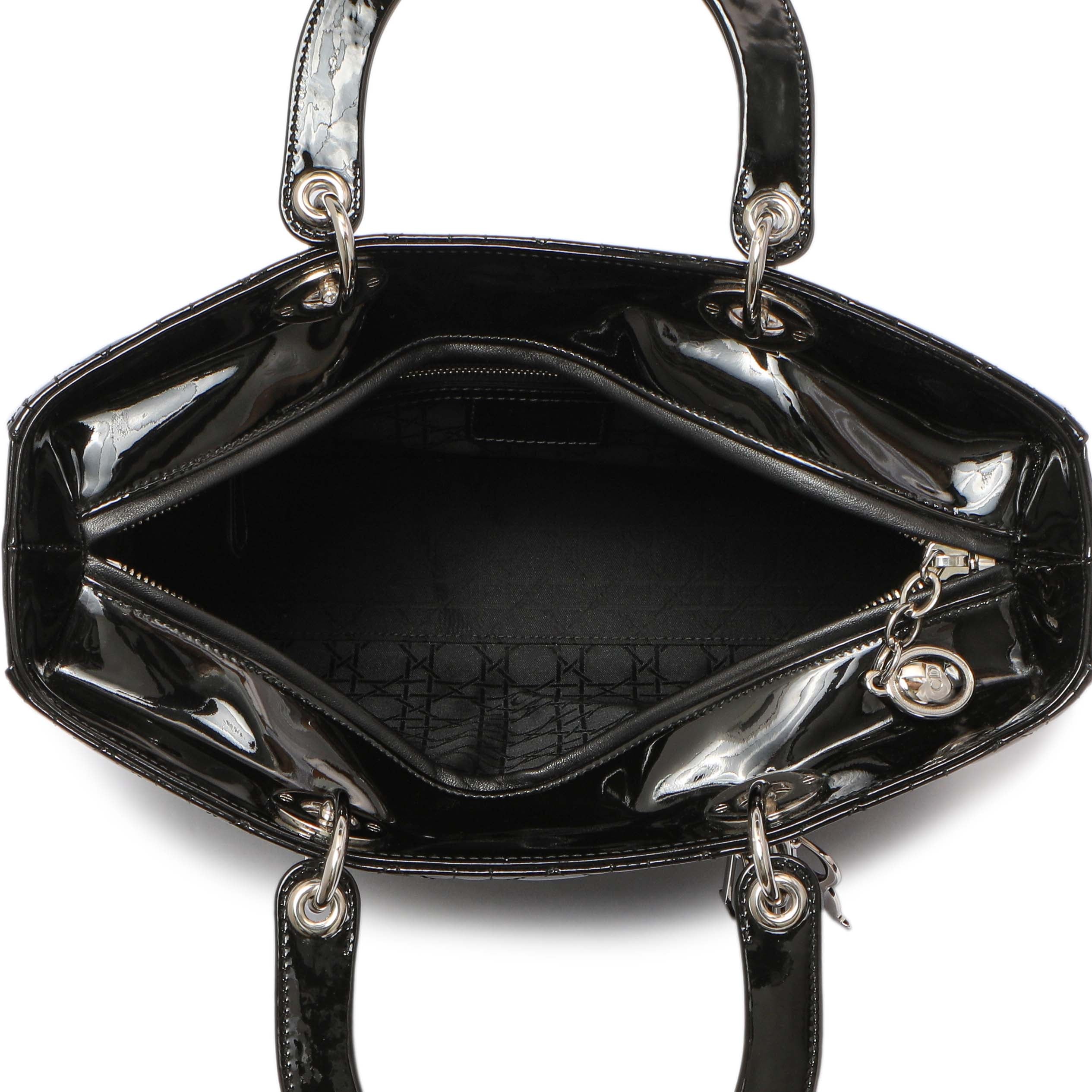 Christian Dior Black Patent Cannage Large Lady Dior – Modaselle