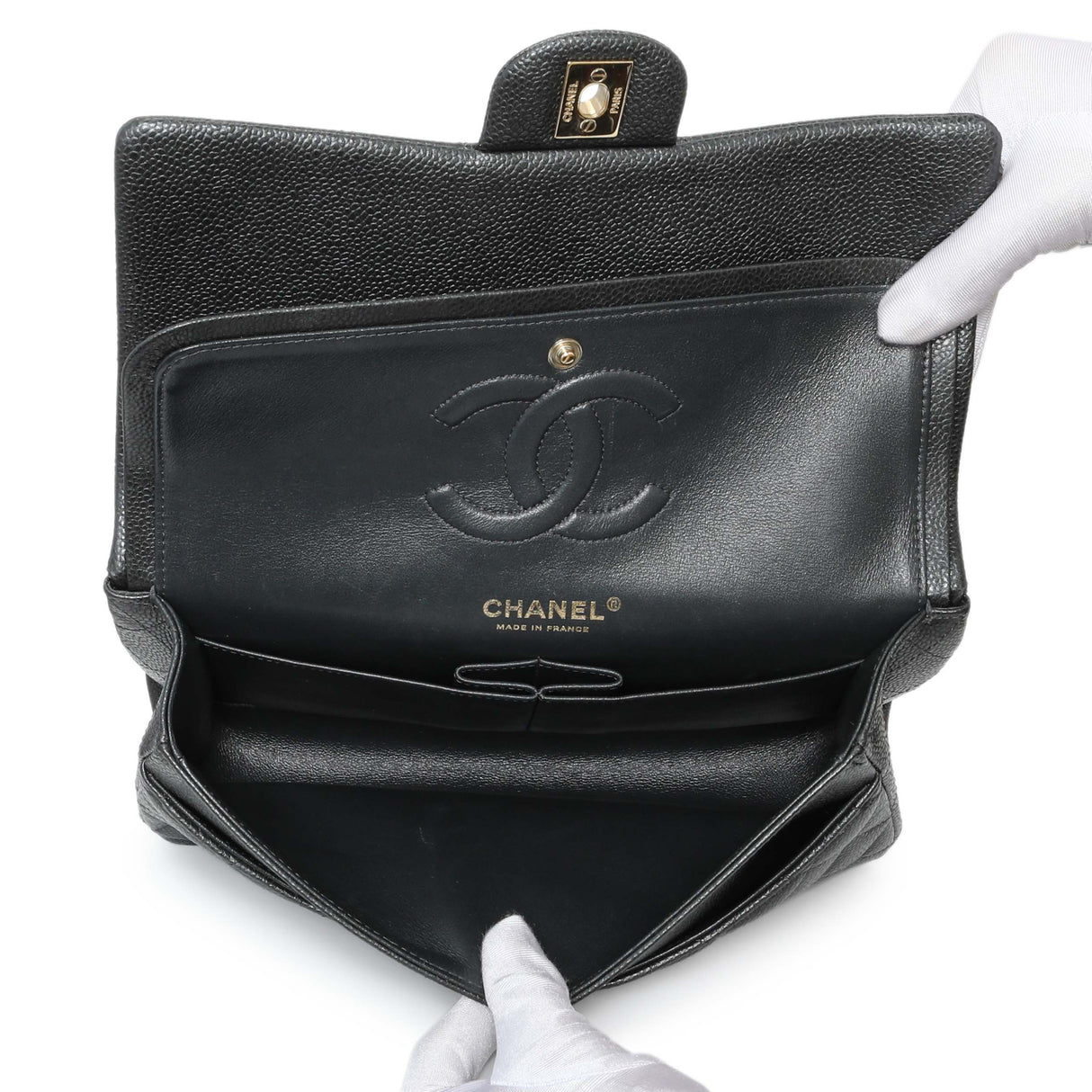 Chanel Dark Grey Caviar Medium Classic Double Flap