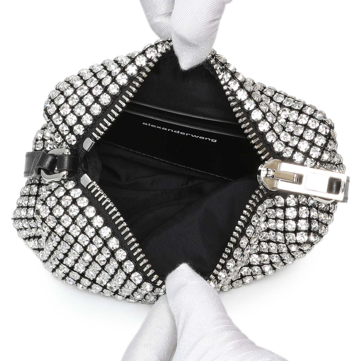 Alexander Wang Black Silver Mesh Crystal Rhinestone Mini Heiress Pouch Handbags Alexander Wang