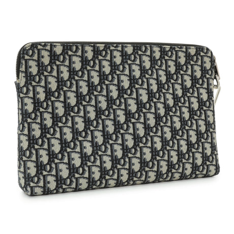 Christian Dior Beige And Black Dior Oblique Jacquard A4 Zipped Pouch