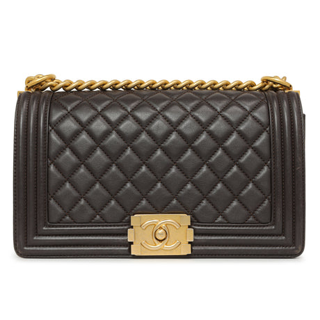 Chanel Dark Brown Quilted Calfskin Medium Boy Bag