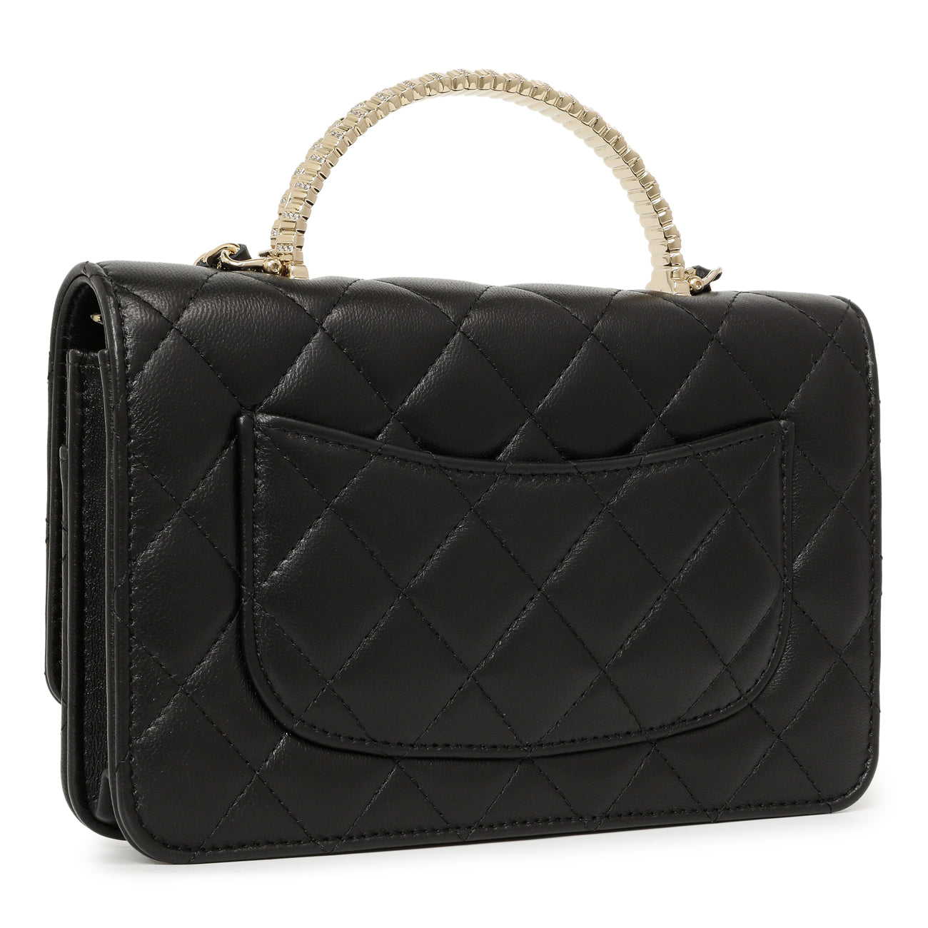 Chanel Black Quilted Lambskin Crystal Top Handle Wallet on Chain