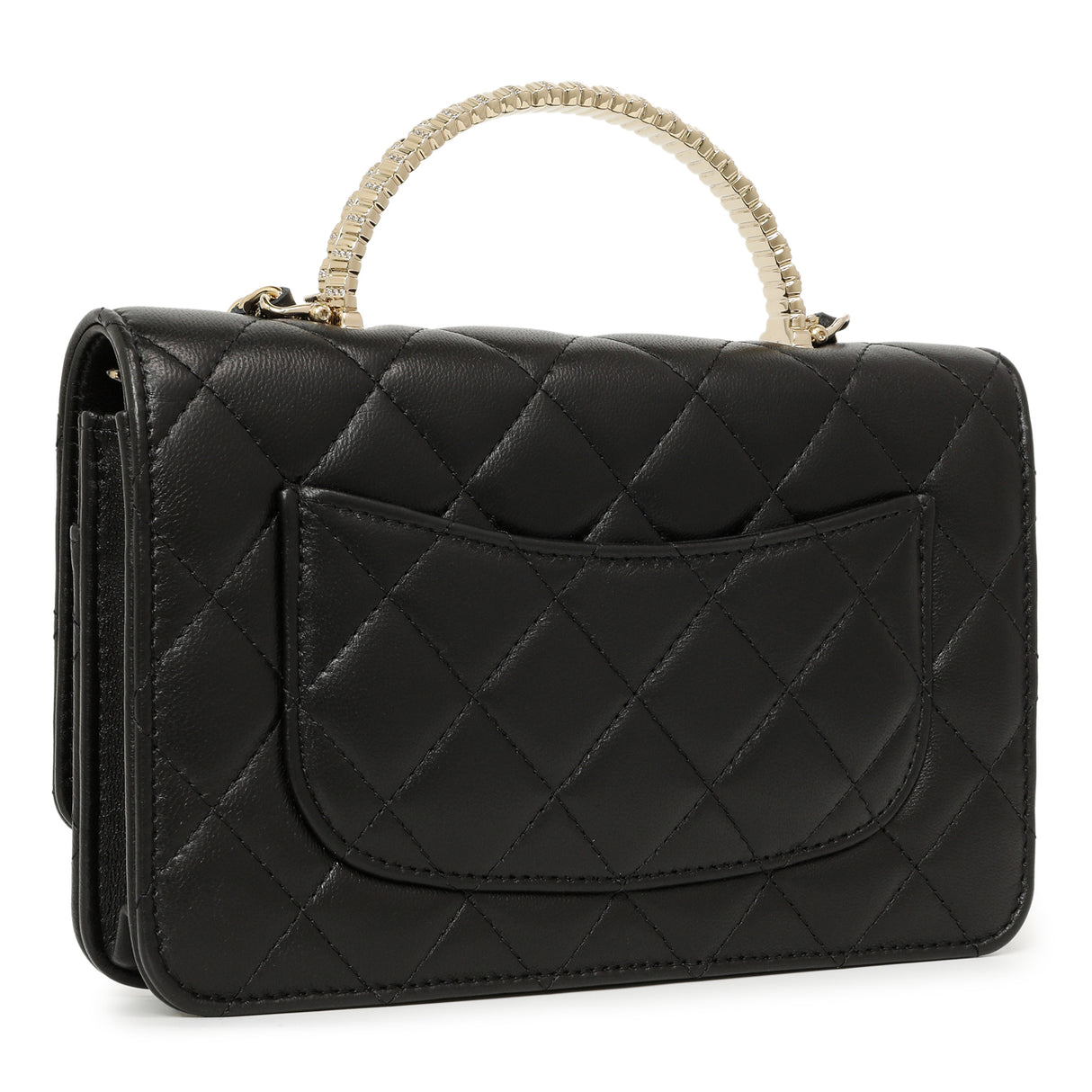 Chanel Black Quilted Lambskin Crystal Top Handle Wallet on Chain WOC