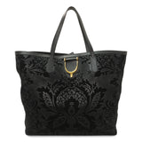 Gucci Black Nubuck Brocade Medium Soft Stirrup Tote Handbags Gucci