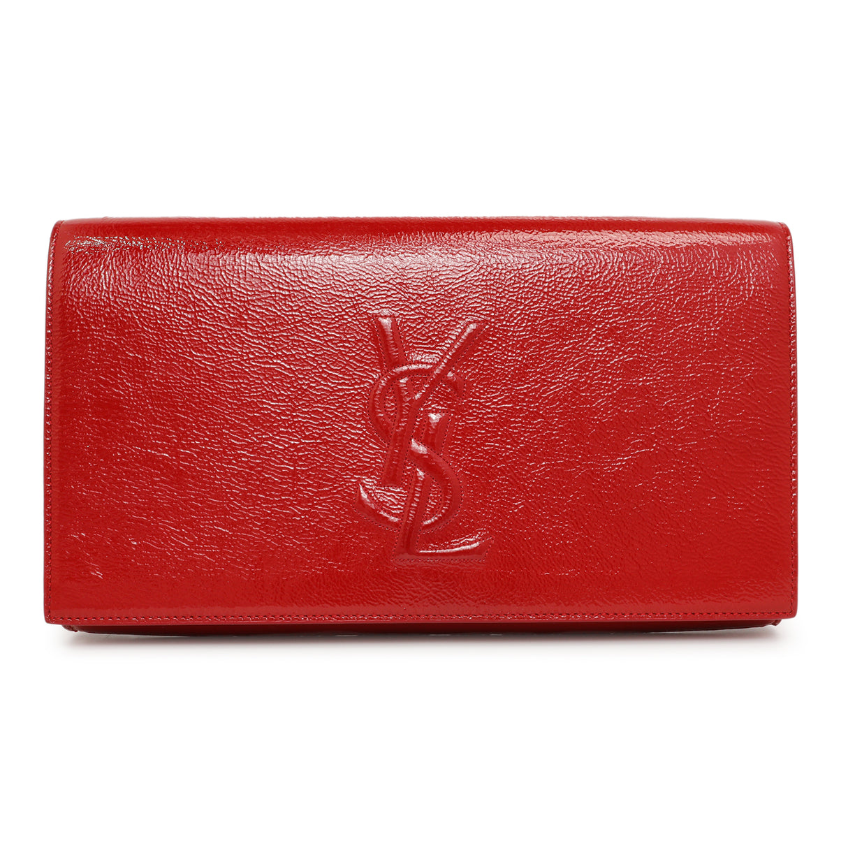 Saint Laurent Red Textured Patent Monogram Large Belle De Jour Clutch