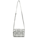 Bottega Veneta Metallic Silver Calfskin Intreccio Plisse Small Cassette Crossbody Bag