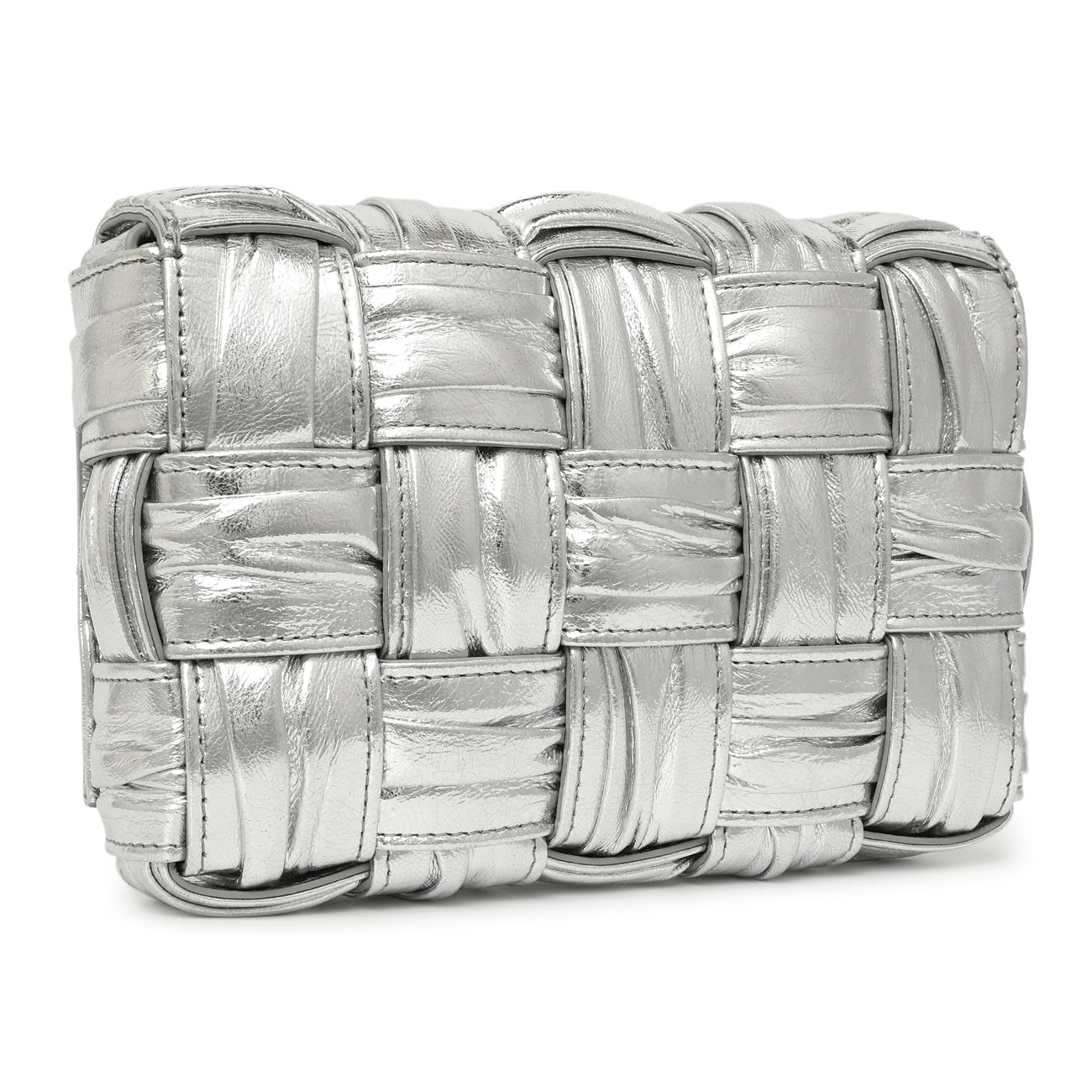 Bottega Veneta Metallic Silver Calfskin Intreccio Plisse Bottega Veneta Metallic Silver Calfskin Intreccio Plisse