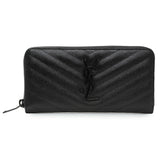 Saint Laurent Black Grain De Poudre Matelasse Chevron Monogram Zip Around Wallet Accessories Saint Laurent