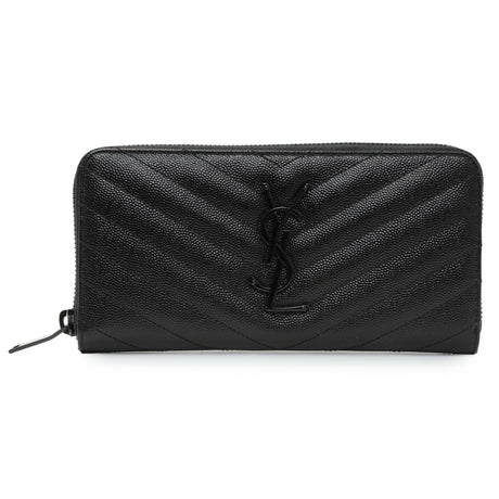Saint Laurent Black Grain De Poudre Matelasse Chevron Monogram Zip Around Wallet Accessories Saint Laurent