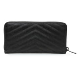 Saint Laurent Black Grain De Poudre Matelasse Chevron Monogram Zip Around Wallet Accessories Saint Laurent
