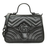 Gucci Black Calfskin Mini GG Marmont Top Handle Shoulder Bag Handbags Gucci