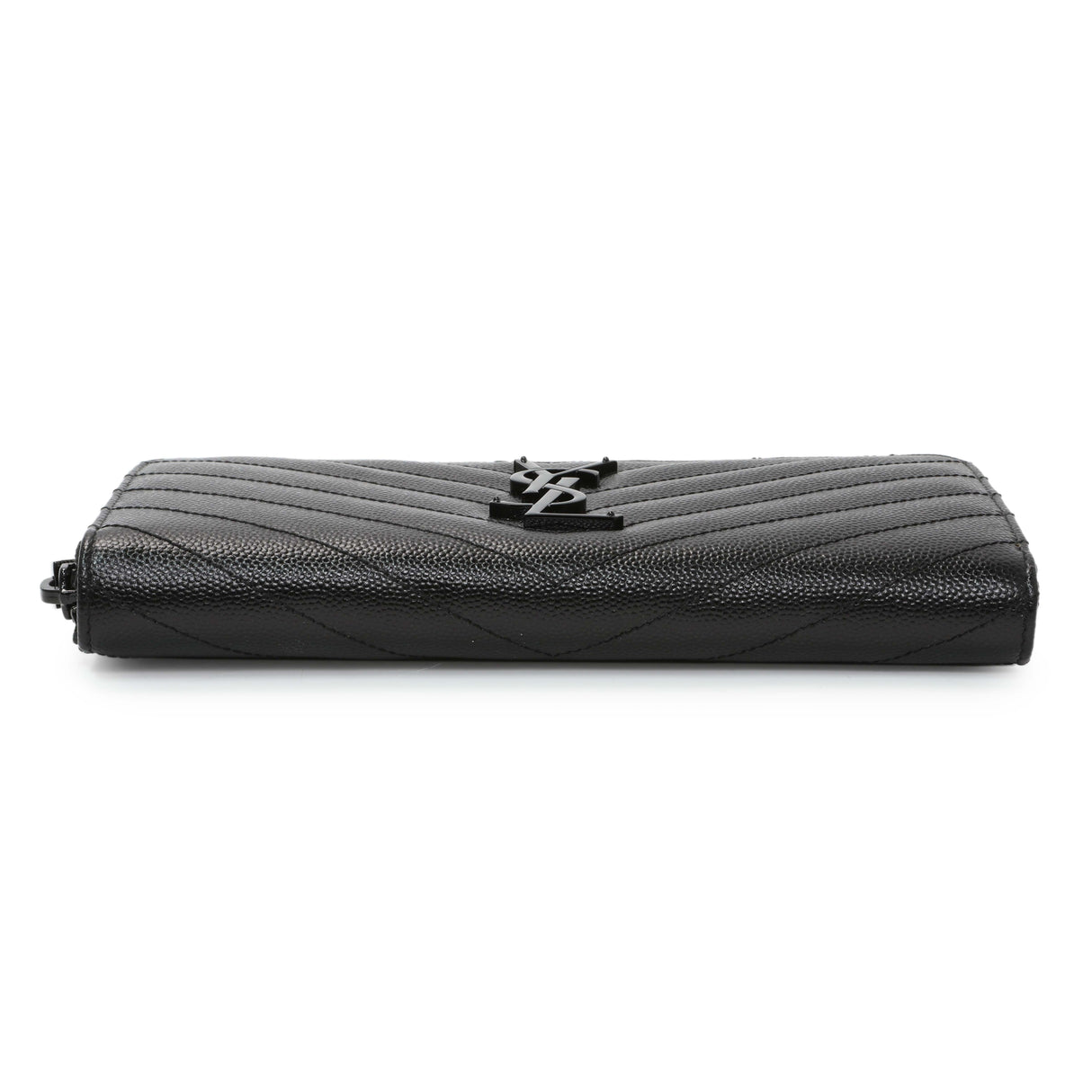 Saint Laurent Black Grain De Poudre Matelasse Chevron Monogram Zip Around Wallet Accessories Saint Laurent